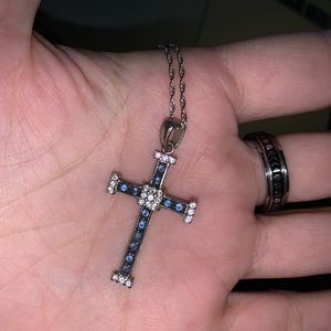 Charles Winston Silver Cross with Blue Stones